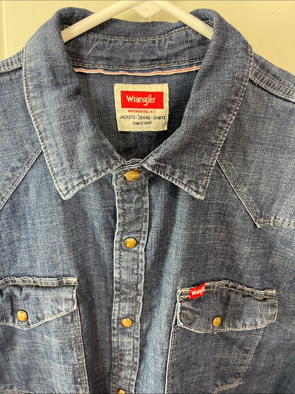 Wrangler Men's Premium Slim Fit Pearl Button Up Denim Shirt Size XL - Picture 4 of 7